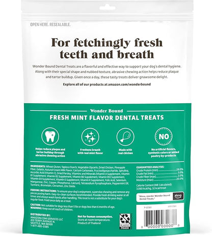 Amazon Brand - Wonder Bound Dog Dental Treats for Tiny Dogs (5-15 lbs), Fresh Mint, Real Chicken, Nubbed Texture for Plaque & Tartar Control, Freshens Breath While Chewing, 43 Count(Pack of 1)