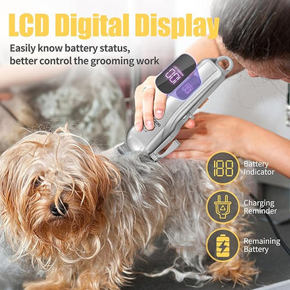 Dog Clippers for Grooming,Dog Grooming Kit for Heavy Thick Hair&Coats/Low Noise Rechargeable Cordless Pet Shaver with Paw Trimmer Nail Grinder/Dog Hair Trimmer for Small & Large Dogs Cats