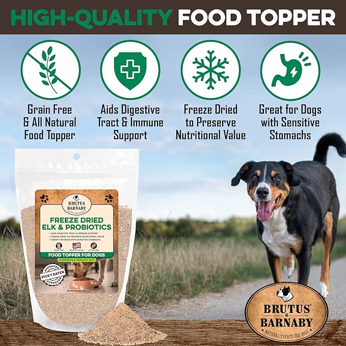 Freeze Dried Dog Food Toppers For Picky Eaters - Raw Elk - Digestive Strength Dog Food Flavoring Supports Gut Health With Healthy Probiotics - Enhance Your Dogs Meal With This Flavor Packed Mix