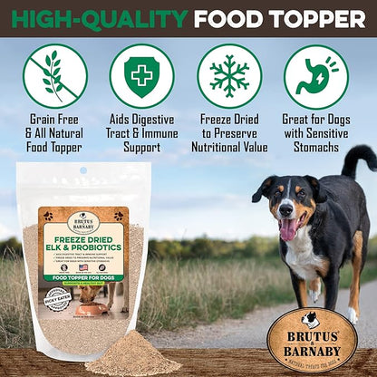 Freeze Dried Dog Food Toppers For Picky Eaters - Raw Elk - Digestive Strength Dog Food Flavoring Supports Gut Health With Healthy Probiotics - Enhance Your Dogs Meal With This Flavor Packed Mix