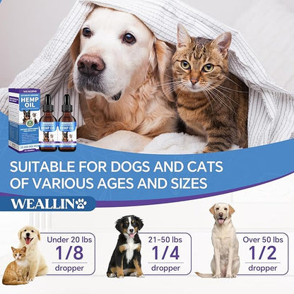 Hemp Oil for Dogs and Cats - Omega-3, 6, 9 Rich Organic Extract - Eases Pet Anxiety, Pain, Skin & Coat Health - Stress Relief, Hip & Joint Support - Calming Treats (2 Pack)
