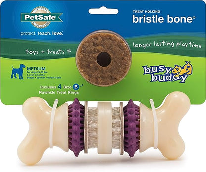 PetSafe Treat Rings - 16 Rings - Size B - Original & Busy Buddy Bristle Bone - Treat-Holding Toy for Dogs - Purple, Large