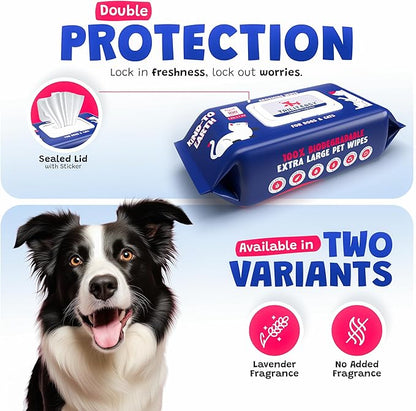 Pet Wipes for Dogs - Dog Paw Wipes - Dog Cleaning Wipes - Biodegradable Cat Bath Wipes - Puppy Grooming Wipes - Toxic-Free Kitten Wipes (Lavender Fragrance) (Pack of 3)