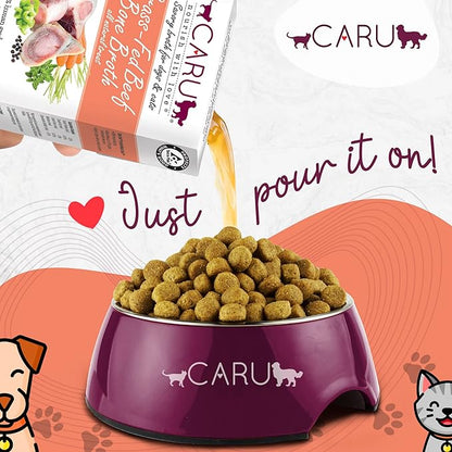 Caru - Grass-Fed Beef Bone Broth for Dogs and Cats, Moistens Dry Food or Pour Over Freeze Dried Raw Food, Grain and Gluten Free, Non-GMO Ingredients (1.1 lbs).