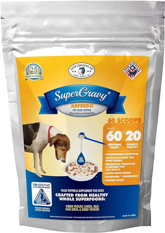 SuperGravy ARFredo | Natural Dog Food Gravy Topper - Hydration Broth Food Mix - Human Grade – Kibble Seasoning for Picky Eaters – Gluten Free & Grain Free, White, 60 Scoop, 01086