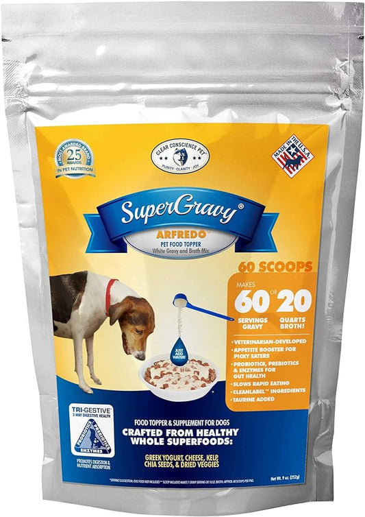 SuperGravy ARFredo | Natural Dog Food Gravy Topper - Hydration Broth Food Mix - Human Grade – Kibble Seasoning for Picky Eaters – Gluten Free & Grain Free, White, 60 Scoop, 01086