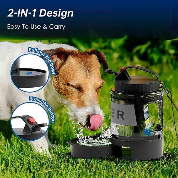 77oz Dog Water Bottle,Dog Camping Essentials Large Dog Water Bowl Dispenser with Pull-Out Drinking Bowl,Portable Travel Water for Dog, Dog Beach Accessories,Camping with Dogs Must Haves,Bpa Free