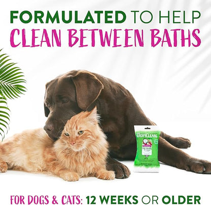 TropiClean Berry & Coconut Dog Wipes for Paws and Butt | Deep Cleaning Dog Grooming Wipes | Safe for The Face | Cat Friendly | 20 Count