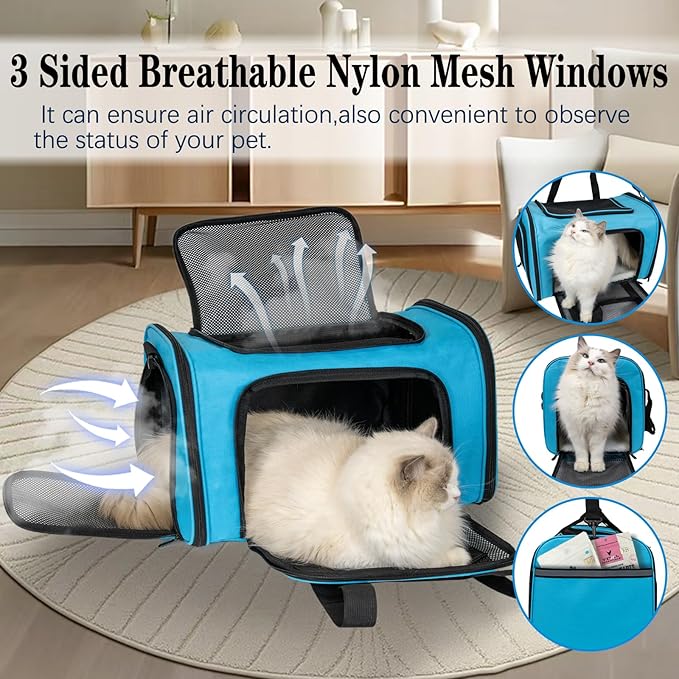 Dog Cat Carrier Pet Carriers for Small Medium Large Cats Dogs Carrier Soft Sided Small Puppy Dog Carrier Portable Foldable Airline Approved Dog Cat Travel Carrier Blue Medium