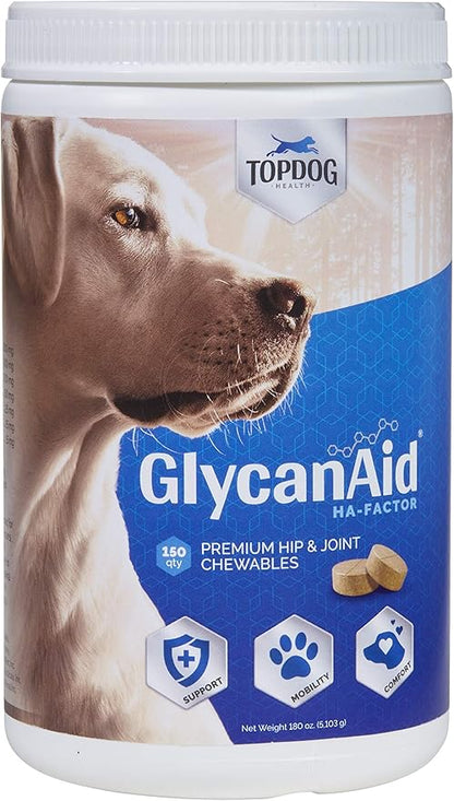 Glycanaid HA Glucosamine for Dogs Hip and Joint Supplement - Dog Joint Chews Made in USA - Hyaluronic Acid Dog Hip & Joint Care - Dog Joint Pain Relief with Cetyl M for Dogs