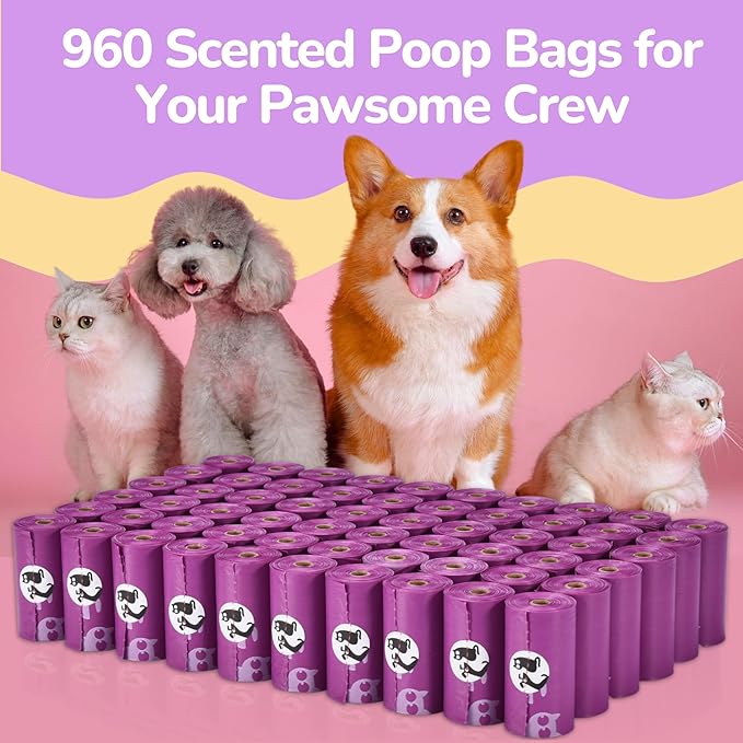 Pet N Pet Poop Bags for Dogs, 960 Counts Lavender Scented Dog Poop Bags, USDA Certified 38% Plant Based & 62% PE Dog Waste Bags, Doggie Poop Bags, Dog Poop Bags Rolls, Scented Poop Bags for Dogs