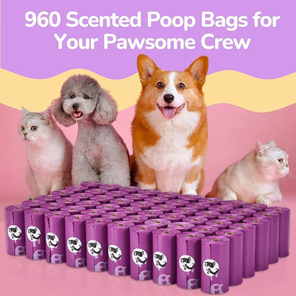 Pet N Pet Poop Bags for Dogs, 960 Counts Lavender Scented Dog Poop Bags, USDA Certified 38% Plant Based & 62% PE Dog Waste Bags, Doggie Poop Bags, Dog Poop Bags Rolls, Scented Poop Bags for Dogs