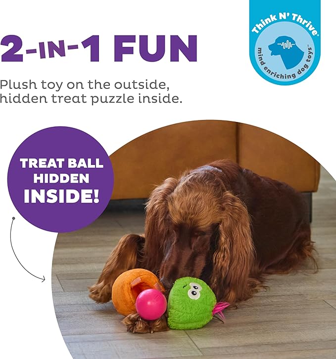 Outward Hound Nina Ottosson Snack Palz Interactive Plush Dog Puzzle with Treat Ball, Dog Enrichment Toys, Stuffable Dog Toy, Plush, Cactus, Green