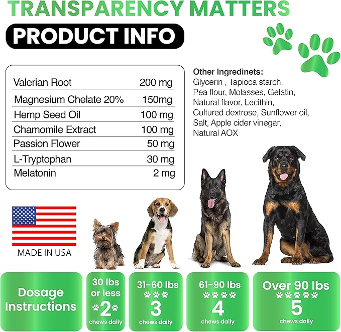 Hemp Calming Chews for Dogs - Dog Calming Chews - 170 Anxiety Relief Treats - Hemp Oil - Dog Calming Treats - Sleep Calming Aid - Advanced Calming Health Joint Support Supplement - Separation, Barking