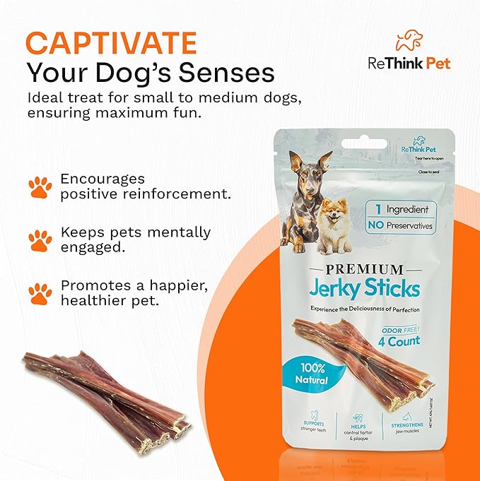 Jerky Sticks - Odorless Beef Esophagus Dog Snacks and All Natural Dog Treats - 4 pcs