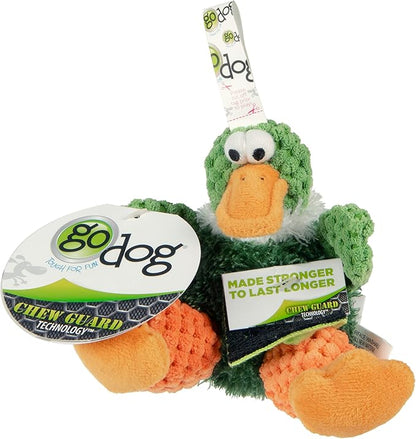 goDog Checkers Just for Me Sitting Duck Squeaky Plush Dog Toy, Chew Guard Technology - Green, Mini