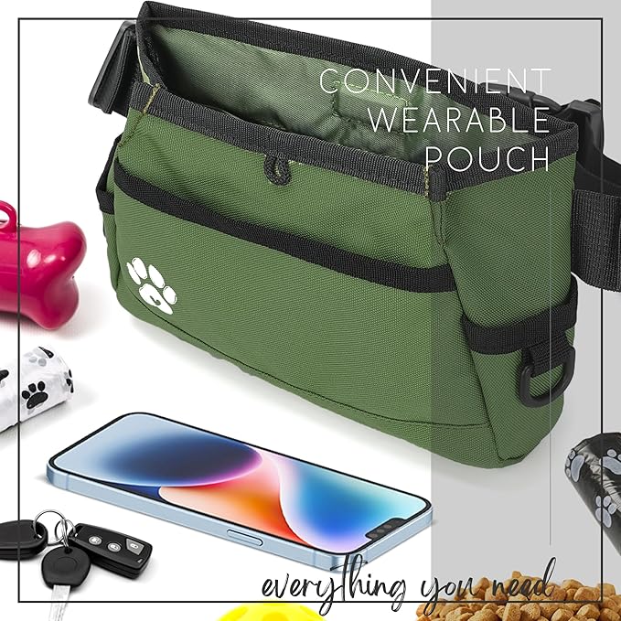 Dog Treat Pouches for Pet Training - Custom Design - Dog Treat Bag for Dog Training & Behavior Aids - Fanny Pack for Dog Walking Bag - Puppy Training Treat Pouch & Snacks Bag Pouch (Green)
