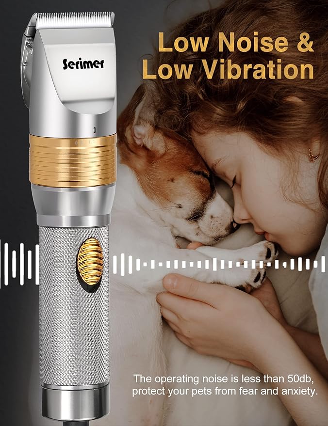 Dog Clippers for Grooming, Professional 15V Heavy Duty Dog Hair Clipper,Pet Hair Trimmers for Thick Coats,Low Noise Cord Dog Grooming Clippers with Guard Combs Brush for Dog Cat