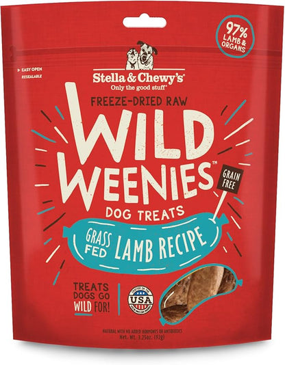 Stella & Chewy’s Freeze-Dried Raw Wild Weenies Dog Treats – All-Natural, Protein Rich, Grain Free Dog & Puppy Treat – Great for Training & Rewarding – Grass-Fed Lamb Recipe – 3.25 oz Bag