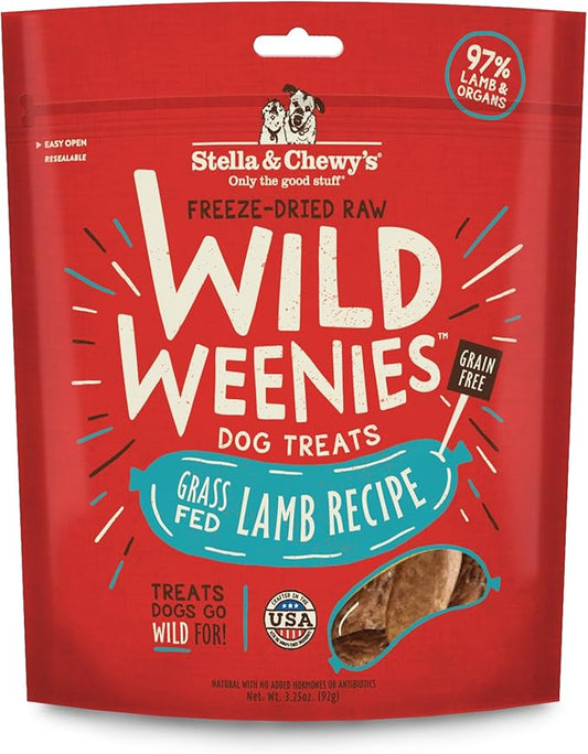 Stella & Chewy’s Freeze-Dried Raw Wild Weenies Dog Treats – All-Natural, Protein Rich, Grain Free Dog & Puppy Treat – Great for Training & Rewarding – Grass-Fed Lamb Recipe – 3.25 oz Bag