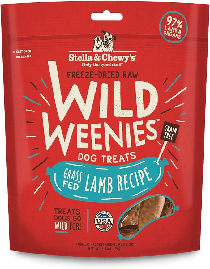 Stella & Chewy’s Freeze-Dried Raw Wild Weenies Dog Treats – All-Natural, Protein Rich, Grain Free Dog & Puppy Treat – Great for Training & Rewarding – Grass-Fed Lamb Recipe – 3.25 oz Bag
