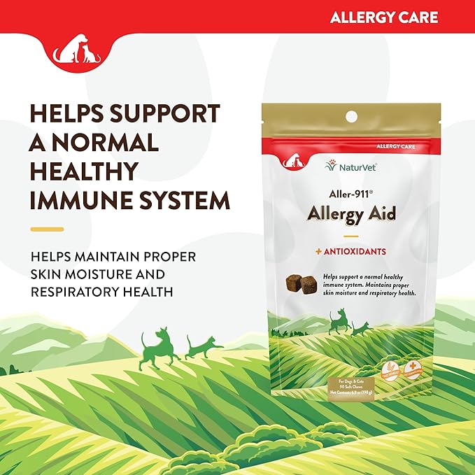 NaturVet – Aller-911 Skin & Coat Allergy Aid Plus Antioxidants – 90 Soft Chews – Supports Immune System, Skin Moisture & Respiratory Health – Enhanced with Omegas, DHA & EPA – for Dogs & Cats