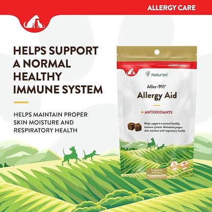 NaturVet – Aller-911 Skin & Coat Allergy Aid Plus Antioxidants – 90 Soft Chews – Supports Immune System, Skin Moisture & Respiratory Health – Enhanced with Omegas, DHA & EPA – for Dogs & Cats