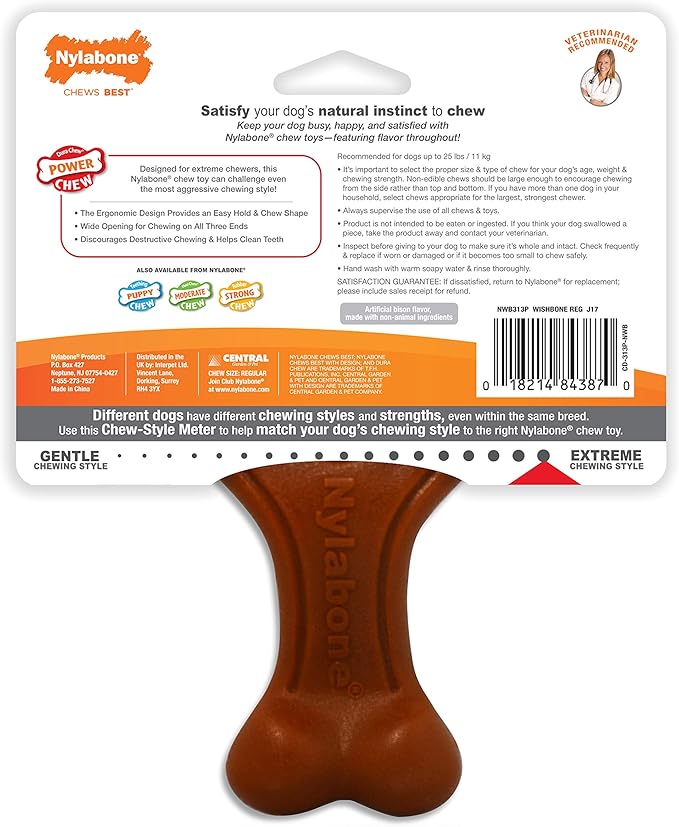 Nylabone Power Chew Ergonomic Hold & Chew Wishbone Chew Toy for Dogs, Indestructible Chew Toys for Aggressive Chewers, Bacon Flavor, Small - Up to 25 lbs. (1 Count)