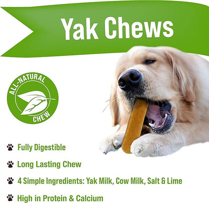 Buck Bone Organics Yak Cheese Chews for Dogs, All Natural Himalayan Yak Chew, Long Lasting Pet Treats, Odor Free, with Limited Ingredients (3 Large Sticks)