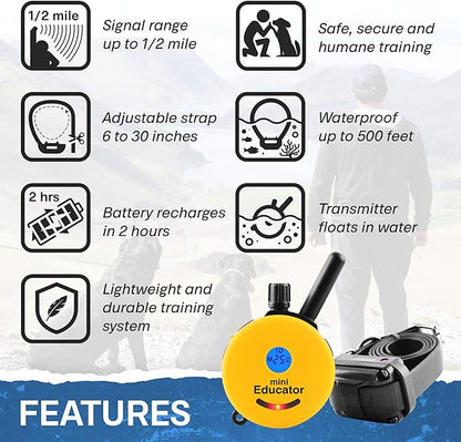 E-Collar - ET-300-1/2 Mile Remote Waterproof Trainer Mini Educator Remote Training Collar - 100 Training Levels Plus Vibration and Sound - includes PetsTEK Dog Training Clicker