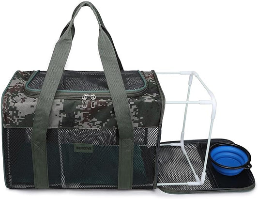 Framed Soft-Sided pet Carrier, cat, Dog, Rabbit and Poultry Carrier, Airline Approved Carrier.(Large, Military Green)