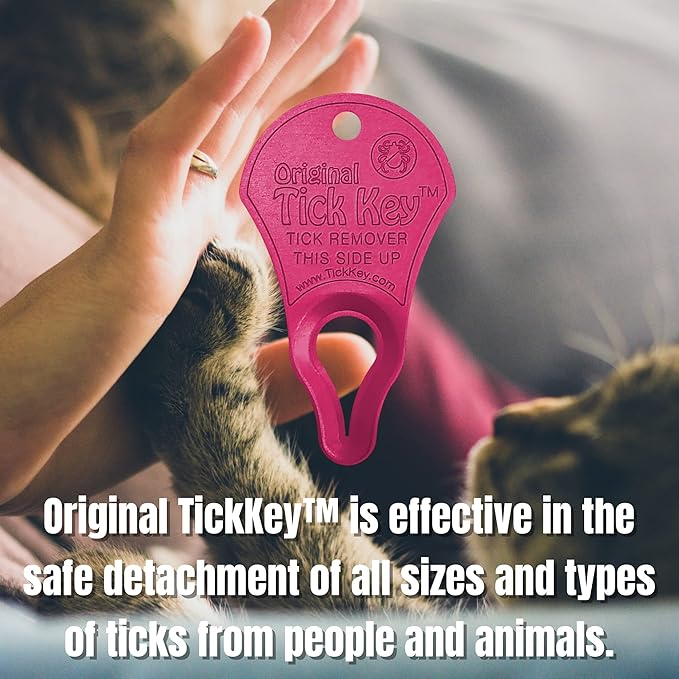 The Original Tick Key -Tick Detaching Device - Portable, Safe and Highly Effective High Visibility Tick Detaching Tool (Pink) with Stops the Sting - Extra Strength Bug and Mosquito Bit Relief