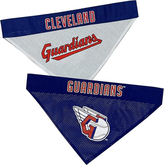 Pets First MLB Cleveland Guardians Reversible Bandana Small/Medium for Dogs & Cats. 2 Sided Sports Bandana, with a Premium Embroidery Team Logo. - 2 Sizes & All MLB Teams Available (CLG-3217-S-M)