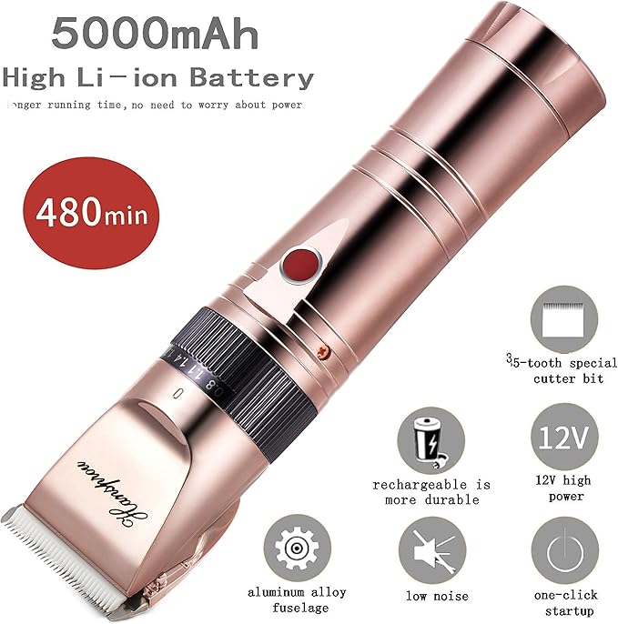 Cordless Dog Clippers for Grooming, Professional 5000mAh Battery Pet Clipper for Thick Coats Heavy Duty Dog Hair Trimmers Low Noise with Guard Combs for Dog Cat