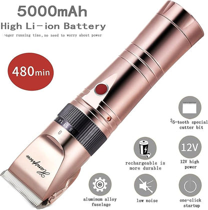 Cordless Dog Clippers for Grooming, Professional 5000mAh Battery Pet Clipper for Thick Coats Heavy Duty Dog Hair Trimmers Low Noise with Guard Combs for Dog Cat