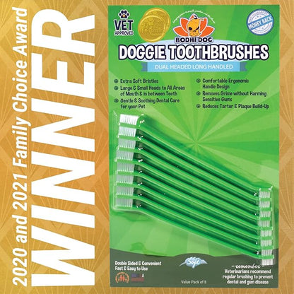 Bodhi Dog Dual-Headed Long Dog Toothbrush | Cat & Dog Toothbrush with Soft Bristles for Pet Dental Care | Easy Teeth Cleaning Pet Toothbrush, 8 Count