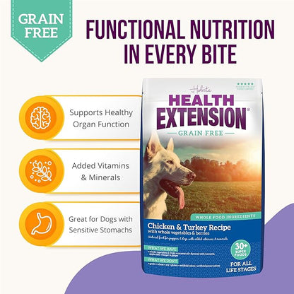Health Extension Grain Free Formula, Dog Food, Chicken and Turkey with Whole Vegetables and Berries, 10-Pound