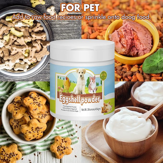 Eggshell Powder Calcium Supplement for Dogs and Cats(16 oz), Great for Osteoporosis & Labor Whelping, Safe Alternative to Bone Meal Powder, Improves Bones, Nourishes Joints, Supports Healthy Teeth