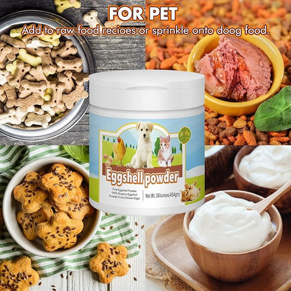 Eggshell Powder Calcium Supplement for Dogs and Cats(16 oz), Great for Osteoporosis & Labor Whelping, Safe Alternative to Bone Meal Powder, Improves Bones, Nourishes Joints, Supports Healthy Teeth
