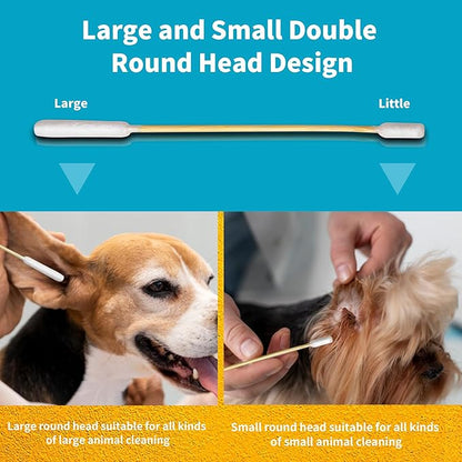 6 Inch Long Cotton Swabs for Dogs - Professional Large Cotton Swabs with Bamboo Handle - Double Sided Big Cotton Swabs - Specially Designed Ear Swabs for Dog Ear Cleaning 100pcs