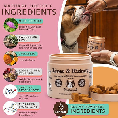 Natural Dog Company Stinky Liver & Kidney Supplement Chews - Dog Liver Support for Optimal Health - Turkey Flavored Treats - Promotes Digestion and Immune Health – Milk Thistle for Dogs (90 Chews)