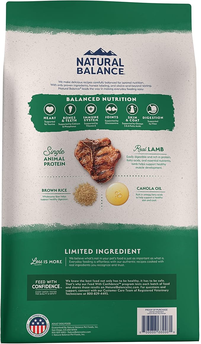 Natural Balance Limited Ingredient Adult Dry Dog Food with Healthy Grains, Lamb & Brown Rice Recipe, 4 Pound (Pack of 1)