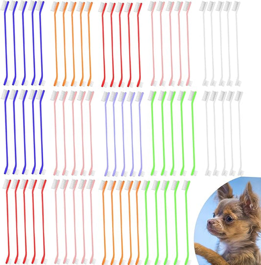 70 Pieces Dual End Dog Toothbrush Pet Toothbrush, Dual headed Pet Tooth Brush, Soft Grooming Dual Side Dog ToothBrush Multicolored for Pet Teeth Cleaning