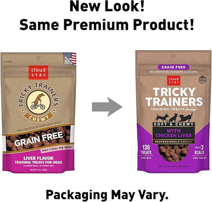 Cloud Star Tricky Trainers Chewy & Grain Free, Low Calorie Dog Training Treats, Baked in the USA, Liver 5 oz.