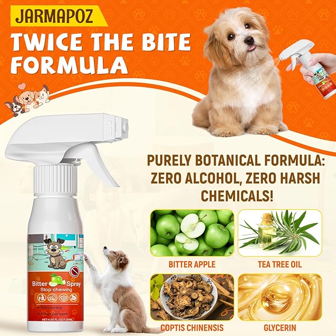 Bitter Apple Spray for Dogs to Stop Chewing, Anti Chew Behavior Training Aid for Dogs and Cats, Bitter Yuck Spray for Dogs Prevent Chewing Licking of Bandages, Paws, Shoes, Fur and Furniture