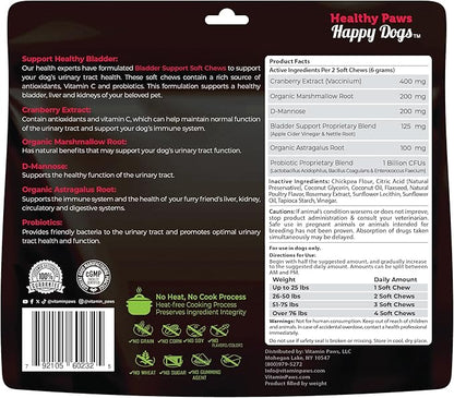 Cranberry Supplement for Dogs | Urinary Tract and UTI Support Chews | Incontinence and Bladder Control Nutritional Bites with D Mannose, Marshmallow Root, Probiotics, for Liver, Kidney