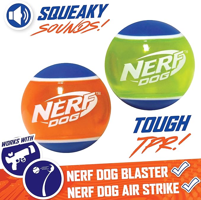 Nerf Dog Rubber Tennis Ball Dog Toys with Interactive Squeaker, Lightweight, Durable and Water Resistant, 2 Inches, for Small/Medium/Large Breeds, Two Pack, Mixed Colors 2Count(Pack of 1)