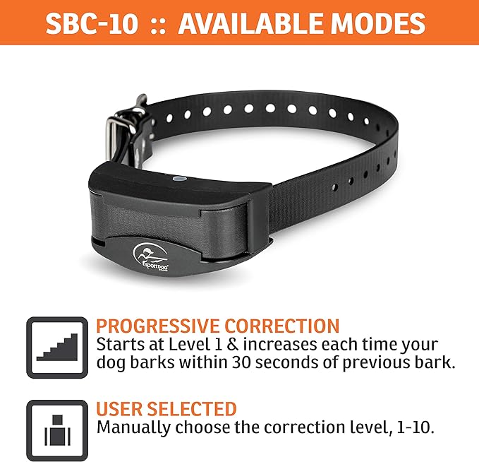 SportDOG Brand NoBark 10 Collar - Rechargeable, Programmable Bark Collar - Waterproof & Submersible, Black