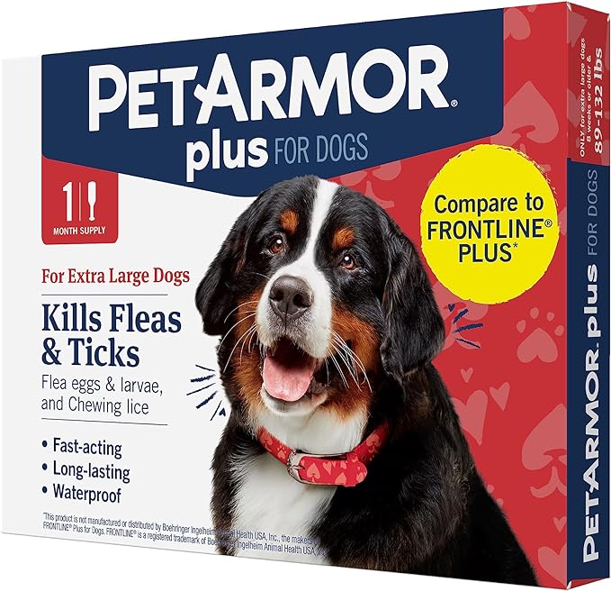 PetArmor Plus Flea and Tick Prevention for Dogs, Dog Flea and Tick Treatment, 1 Dose, Waterproof Topical, Fast Acting, X-Large Dogs (89-132 lbs)