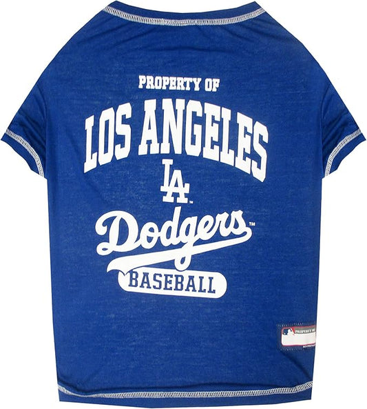MLB LA Dodgers Dog T-Shirt, Small. - Licensed Shirt for Pets Team Colored with Team Logos. - Premium Stretchable Materials for The Comfort of Your Dog & cat.